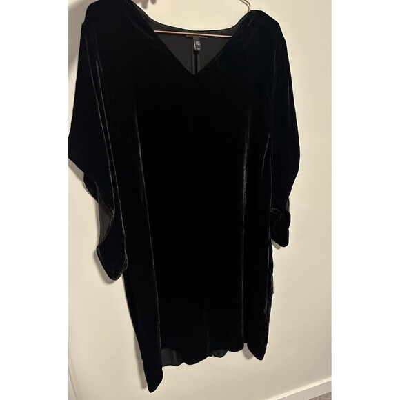 Eileen Fisher $338 V Neck Kimono Dress L Velvet Black Knee Length Party Holiday - Picture 3 of 9
